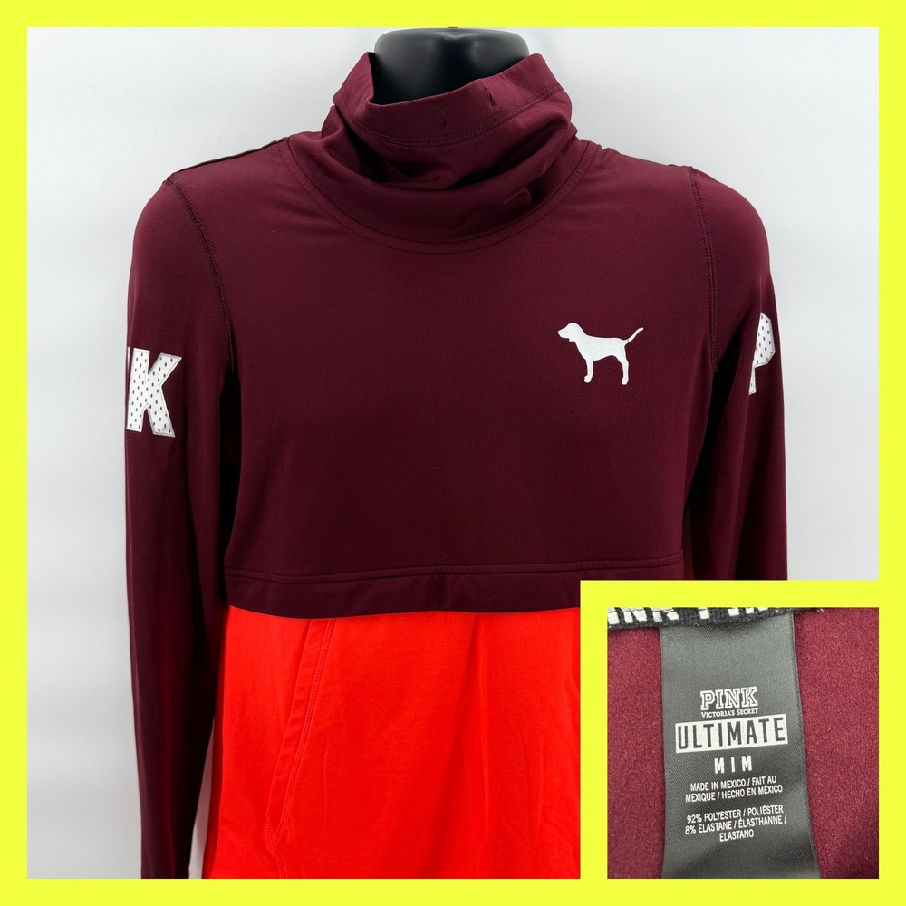PINK Victoria's Secret Ultimate Cowl Neck Pullover Maroon Orange Colorblock M